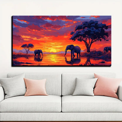 African Sunset with Elephants Interior Decoration