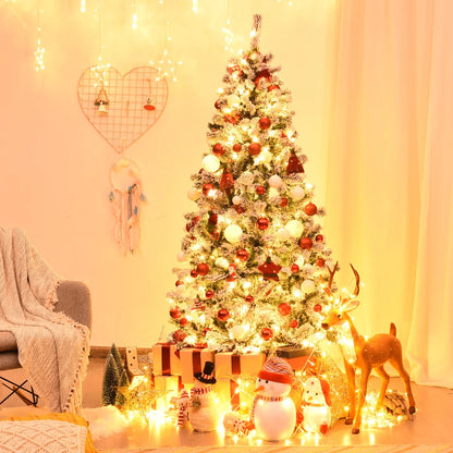 6-Foot Pre-Lit Premium Snow Flocked Hinged Artificial Christmas Tree