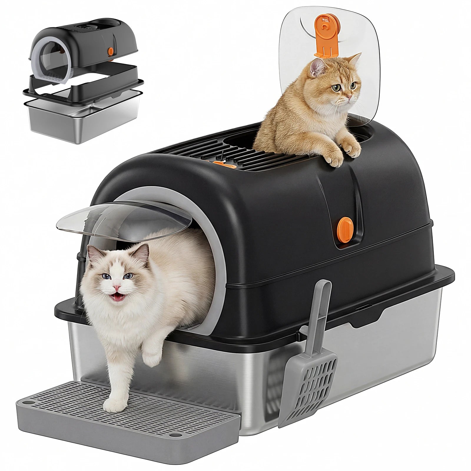 JHK 24 Inch Fully Enclosed Stainless Steel Cat Litter Box