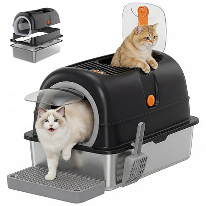 JHK 24 Inch Fully Enclosed Stainless Steel Cat Litter Box