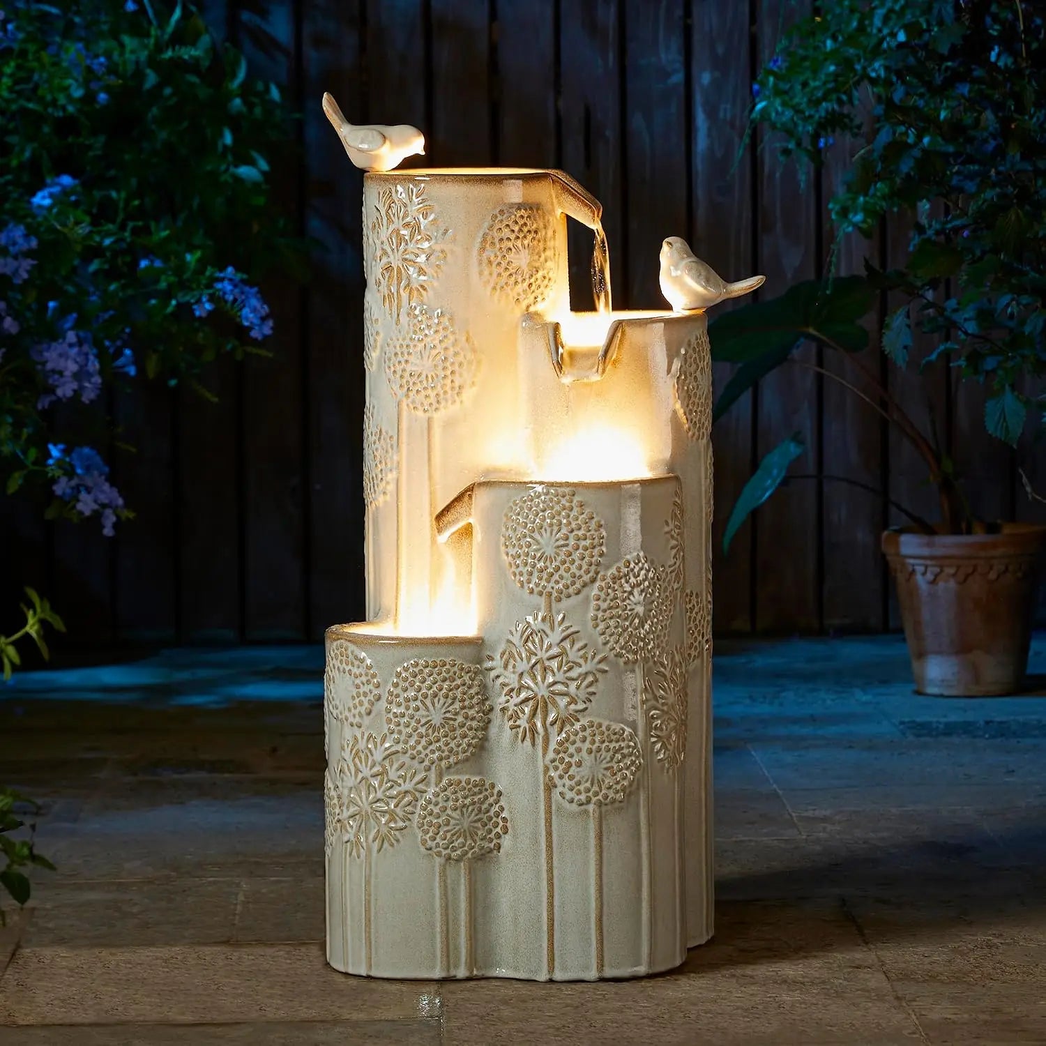 32 Inch Outdoor 4-Tier Water Fountain with LED Lights and Pump