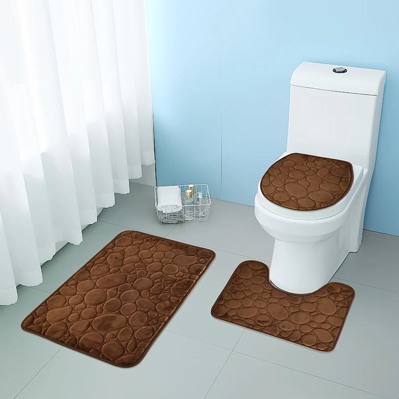 Water-Absorbing Non-Slip Solid Color Bathroom Rug Set