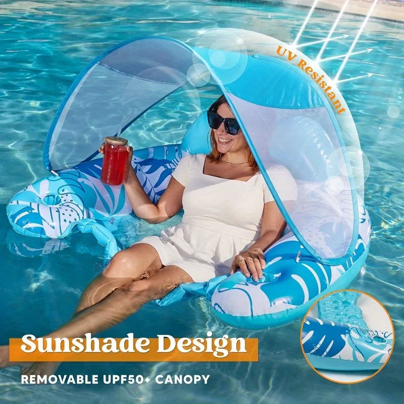 JOYFY XL Inflatable Lounge Chair with Canopy and Cup Holders