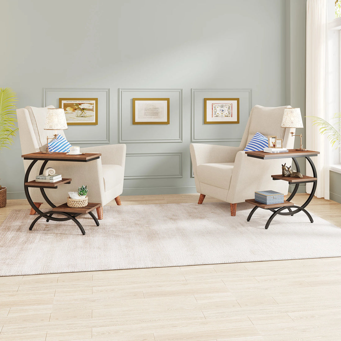 Tribesigns C-Shaped End Table with 3-Tiers