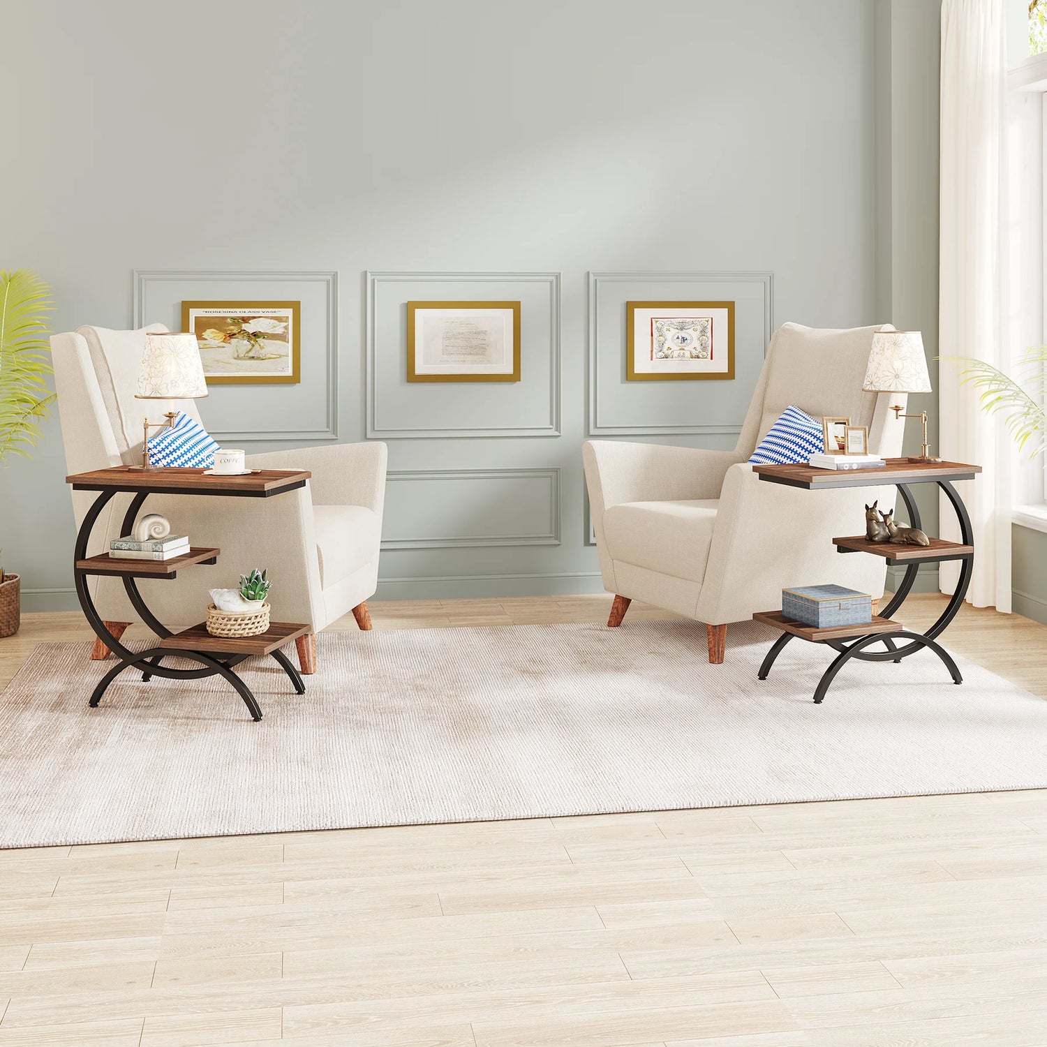 Tribesigns C-Shaped End Table with 3-Tiers