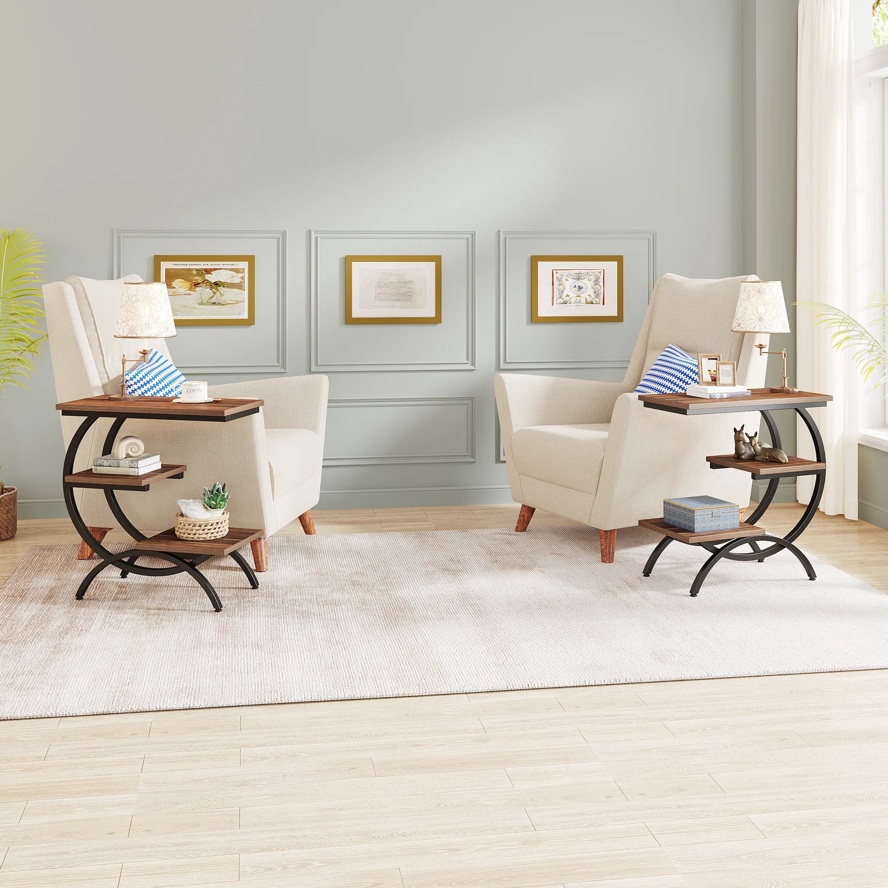 Tribesigns C-Shaped End Table with 3-Tiers
