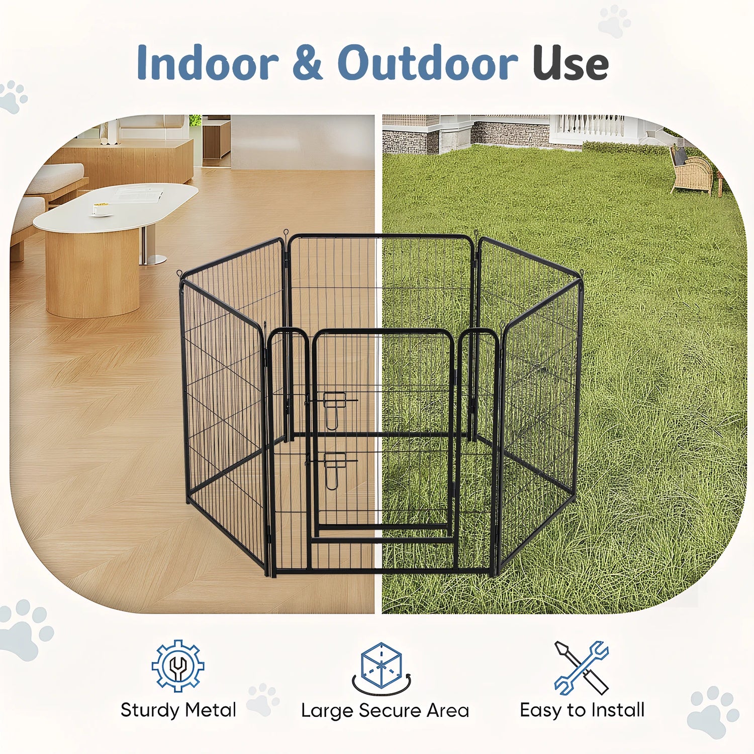 JHK 6 Panel Foldable Metal Dog Playpen