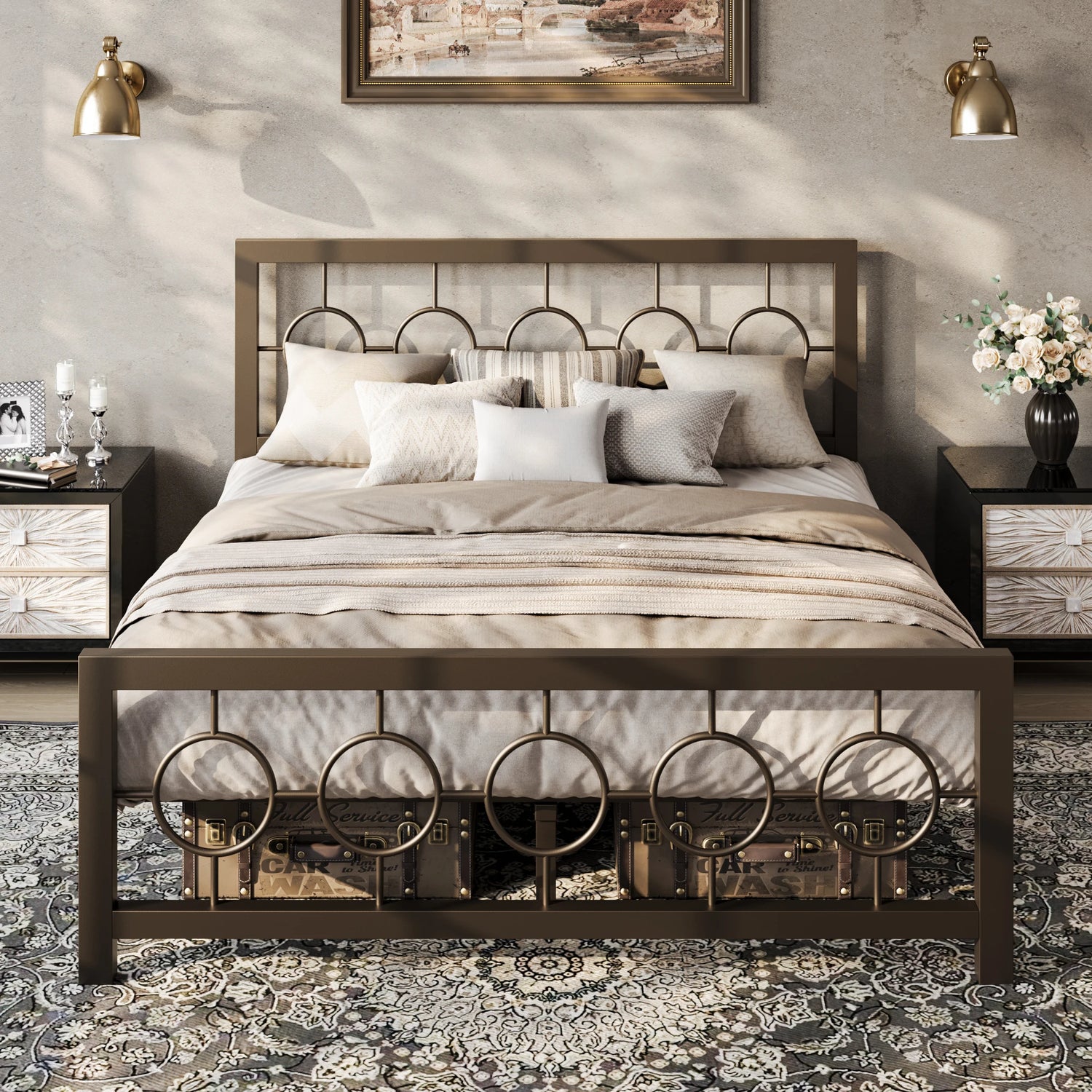 Metal Vintage Circular Design Headboard and Footboard