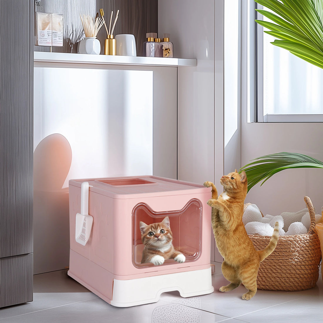 Large Enclosed Cat Litter Box with Scoop Drawer