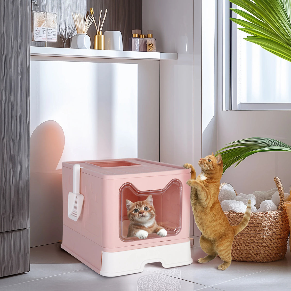 Large Enclosed Cat Litter Box with Scoop Drawer