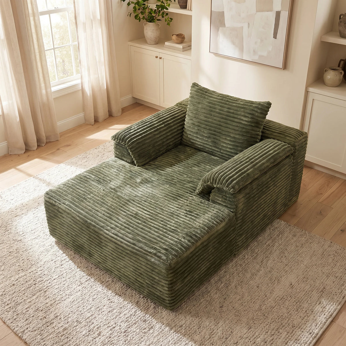 67" Oversized Corduroy Fabric Lounge Chair with Armrests