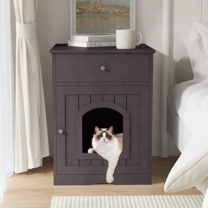 Wooden Cat House Cat with Litter Box