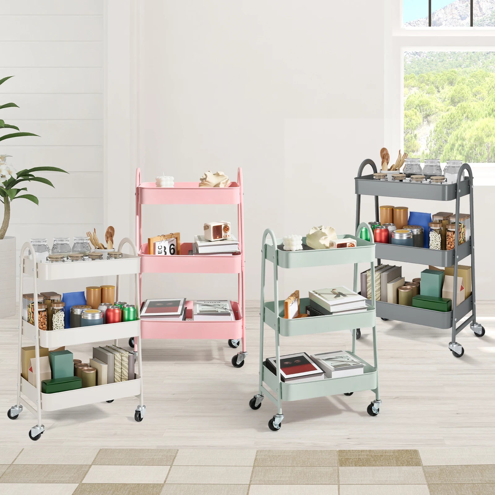 JHK 3-Tier Metal Kitchen Cart with Lockable Wheels