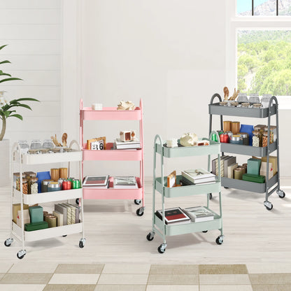 JHK 3-Tier Metal Kitchen Cart with Lockable Wheels