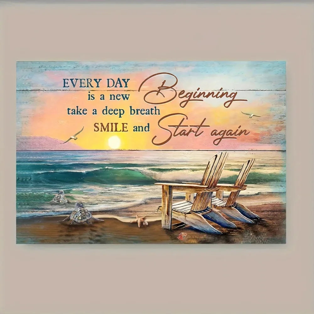 Beach Sunrise Scene Wall Art with Inspirational Quote