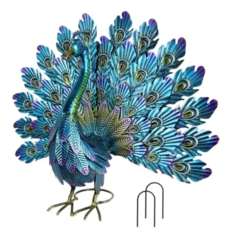 Vibrant Garden Metal Peacock Outdoor Statue