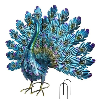 Vibrant Garden Metal Peacock Outdoor Statue