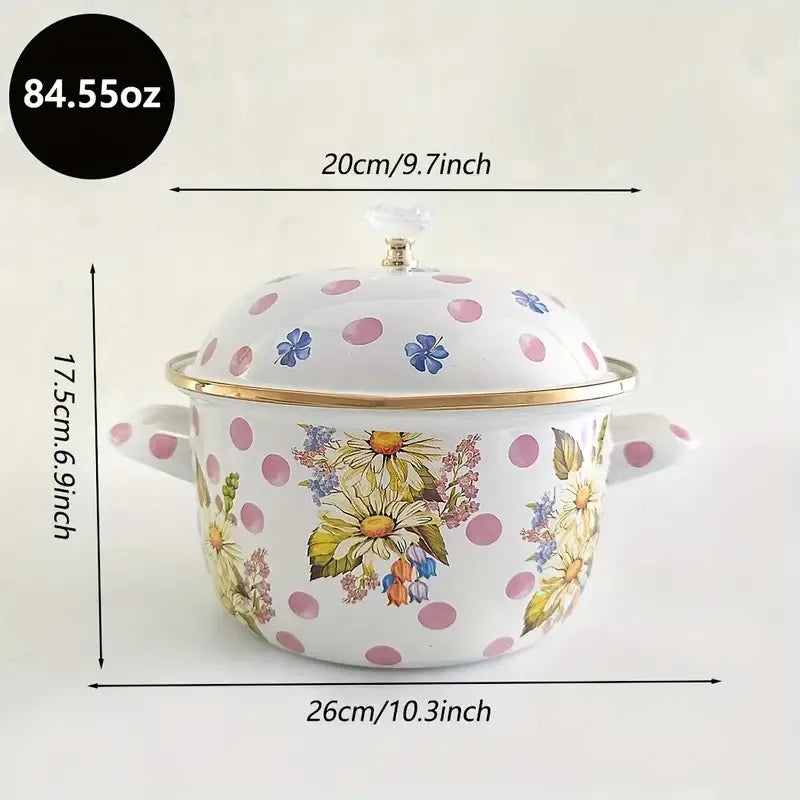 85 Ounce or 152 Ounce Vintage Daisy or Rose Enamel Pot with Lid