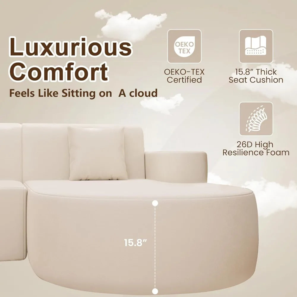 93 Inch Modern Curved L-Shaped Sofa Couch in Chenille or Corduroy