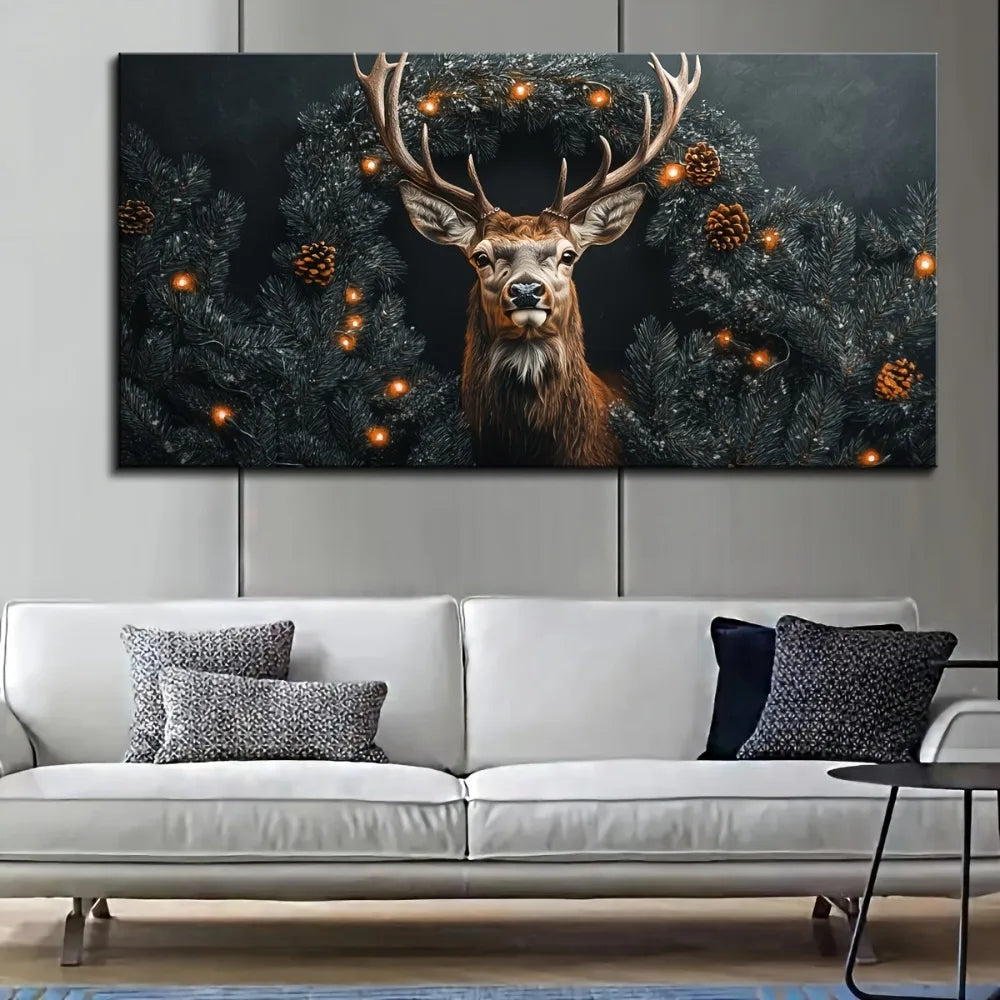 Elegant Reindeer Holiday Landscape Wall Art