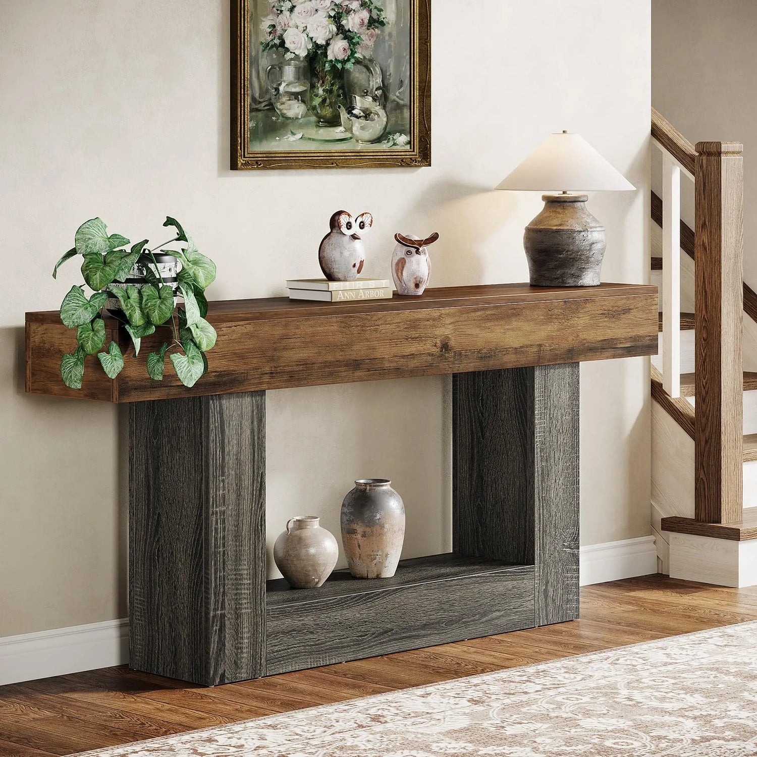 LITTLE TREE 63 Inch Farmhouse Style 2-Tier Table