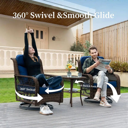 Outdoor Wicker 3-Piece Swivel Rocker Chairs and Table