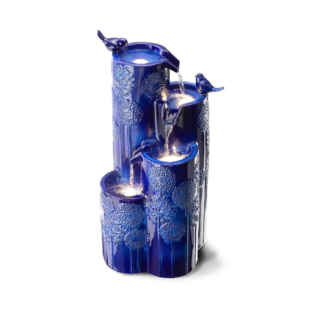32 Inch Outdoor 4-Tier Water Fountain with LED Lights and Pump
