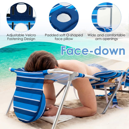 Backpack Sunbathing Beach Chair with 5-Position Footrest