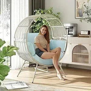 Oversized Rattan Egg Chair with Thick Cushions