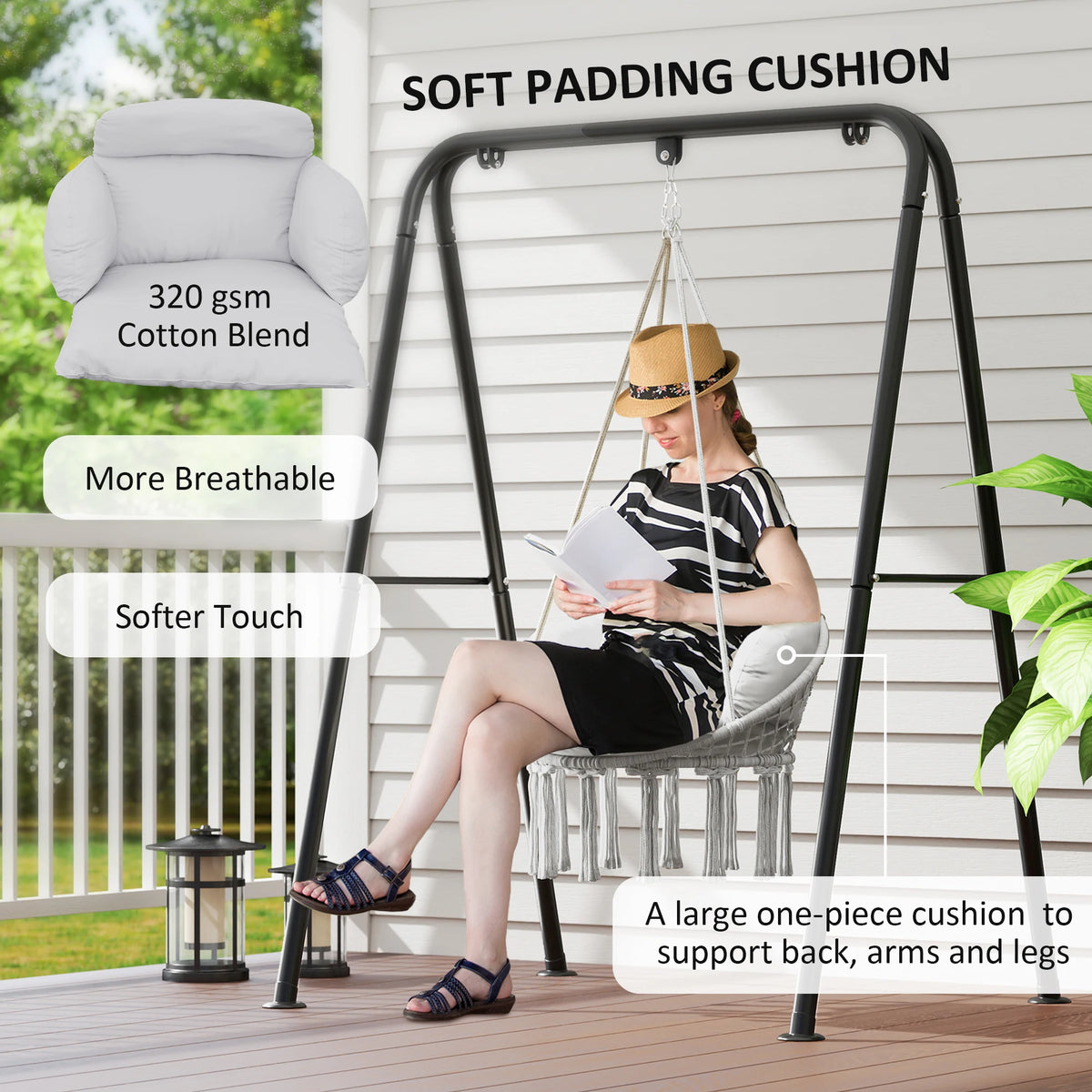 Hanging Macrame Hammock Chair with Cushion