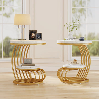 Tribesigns Round End Table with 2-Tiers
