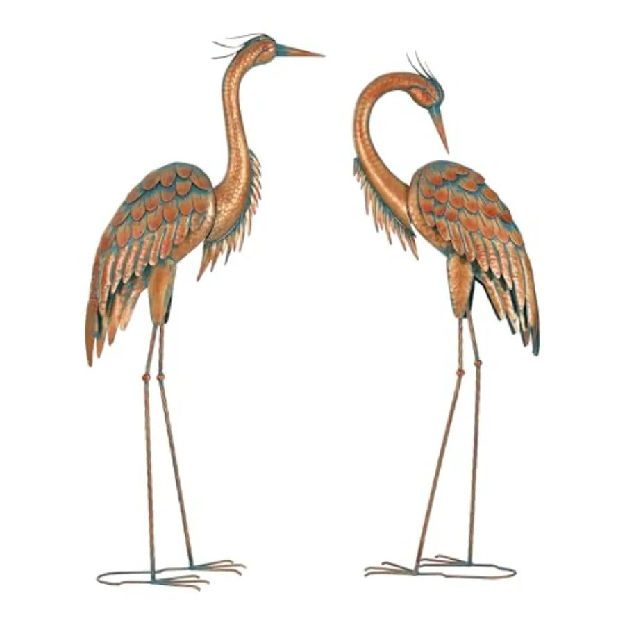 Distressed Bronze Metal Cranes Outdoor Garden Decor