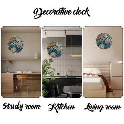 10-Inch Silent Wall Clock with a Marble Backdrop and Wood Veneer
