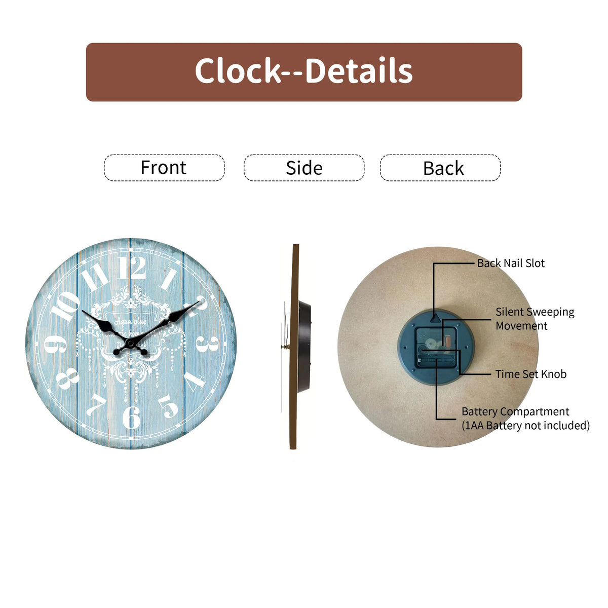 Round Wooden Wall Clock with Marine Decorations