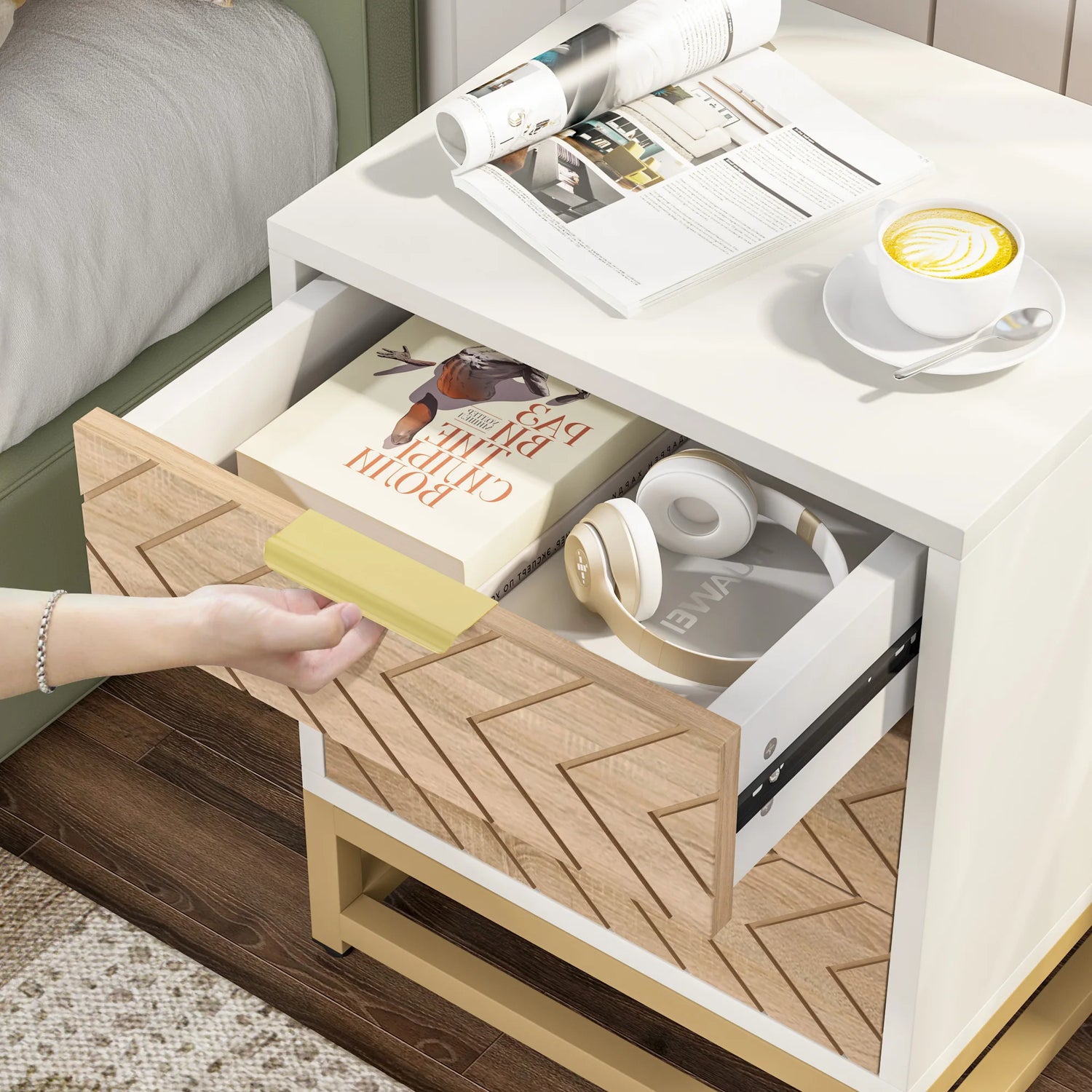 Tribesigns Set of 2 Modern 3-Drawer Nightstands