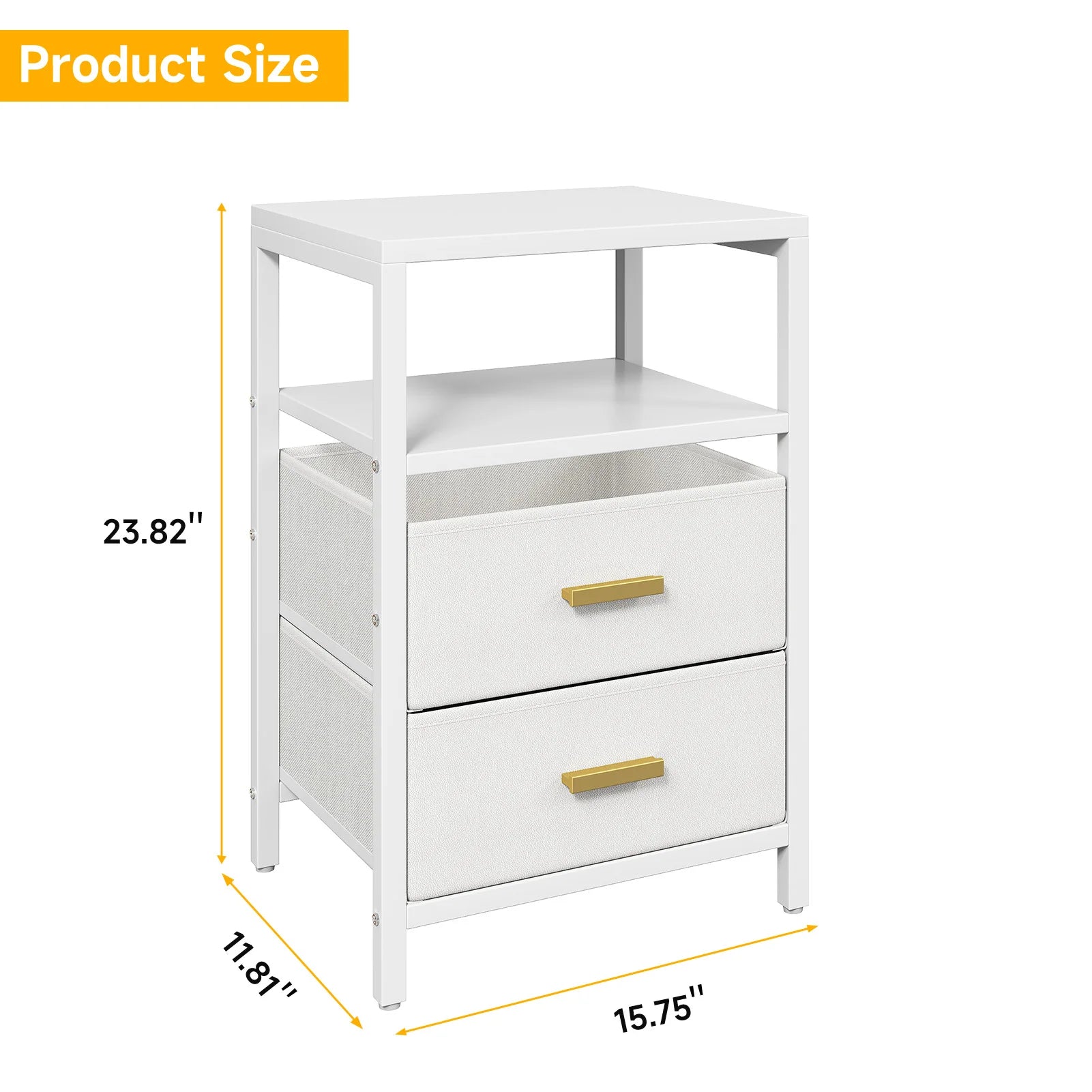 Modern White Bedside Side Table with 2 Drawers