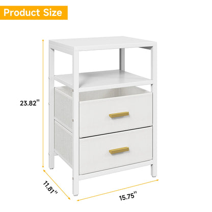 Modern White Bedside Side Table with 2 Drawers