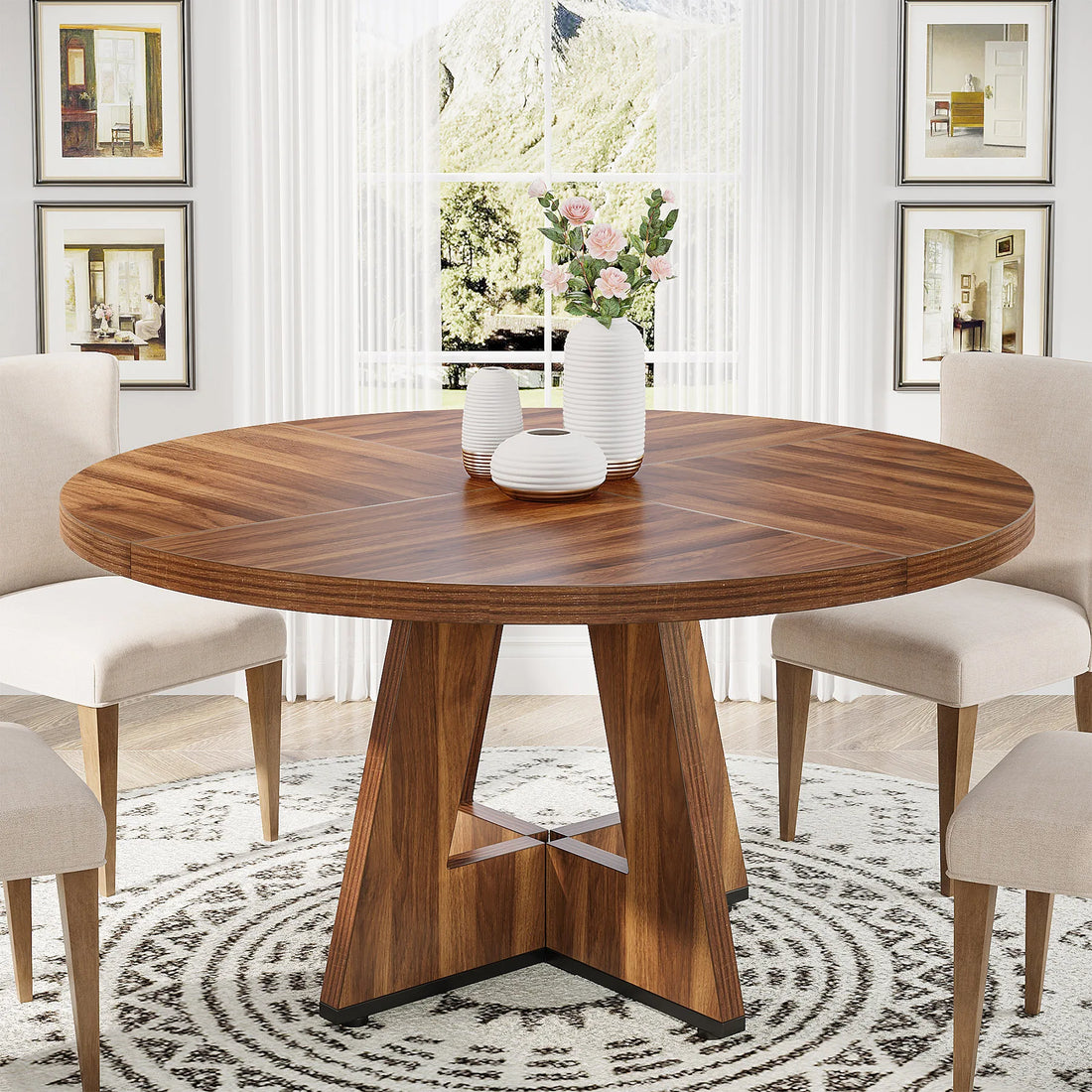 Tribesigns Farmhouse Style Round Dining Table for Up To 6 People