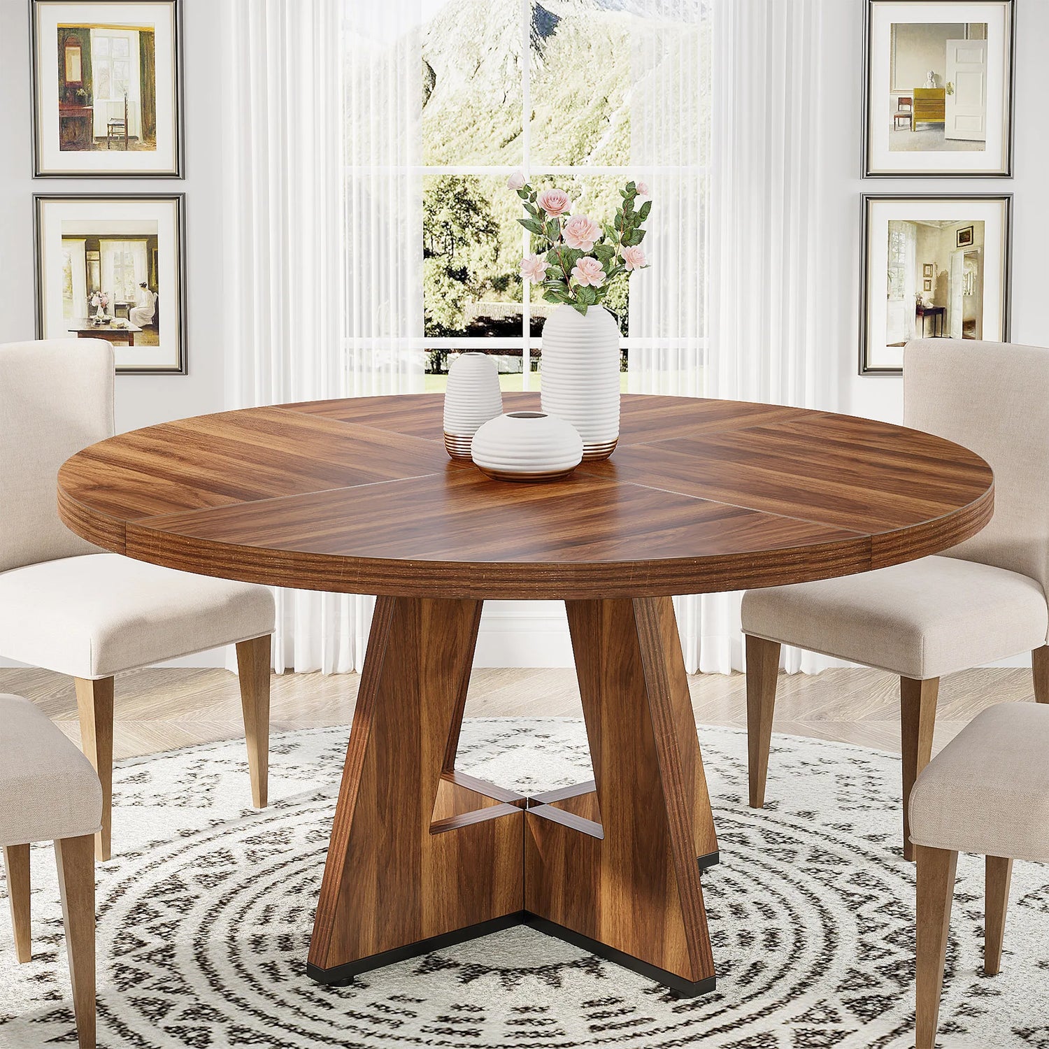 Tribesigns Farmhouse Style Round Dining Table for 4