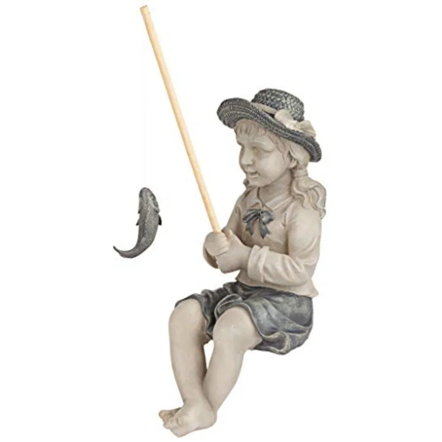 Big Catch Fisherwoman Nellie with Fishing Pole Garden Statue