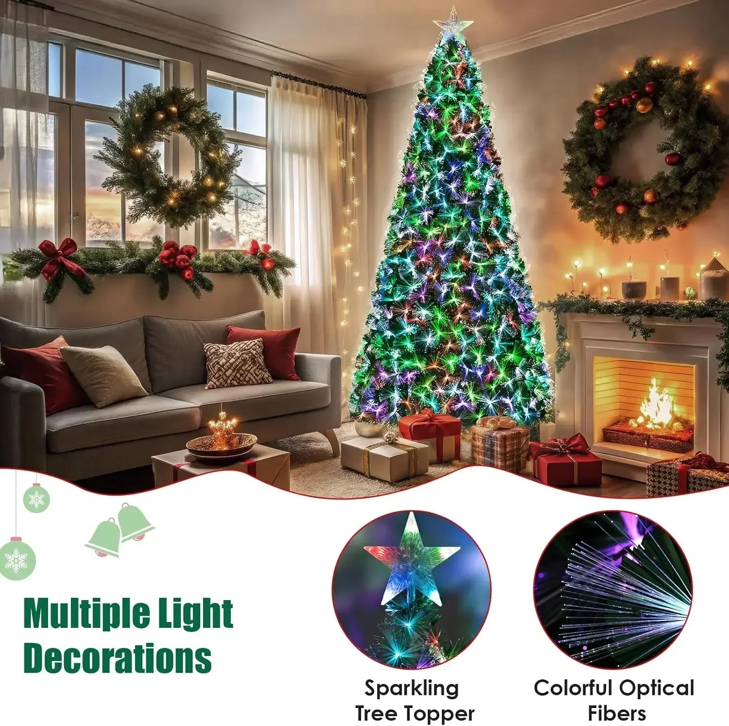 6-8-9- and 10 Foot Pre-Lit Fiber Optic Christmas Tree