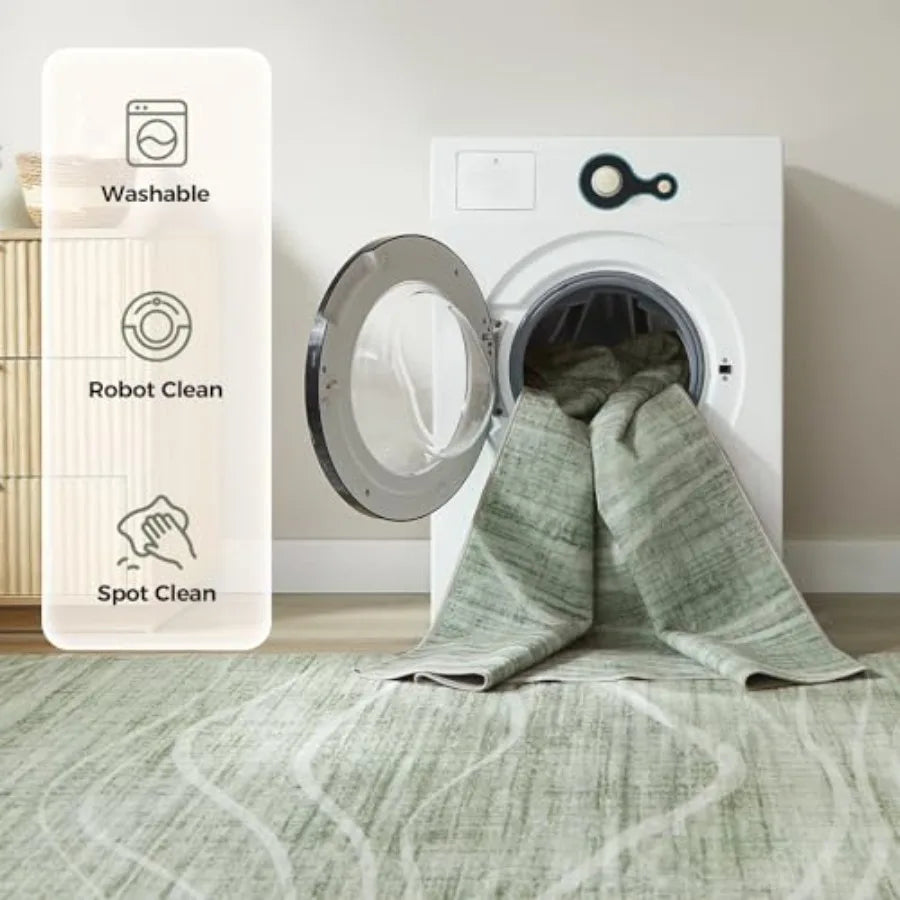 5x8 Modern Washable Sage Green Area Rug