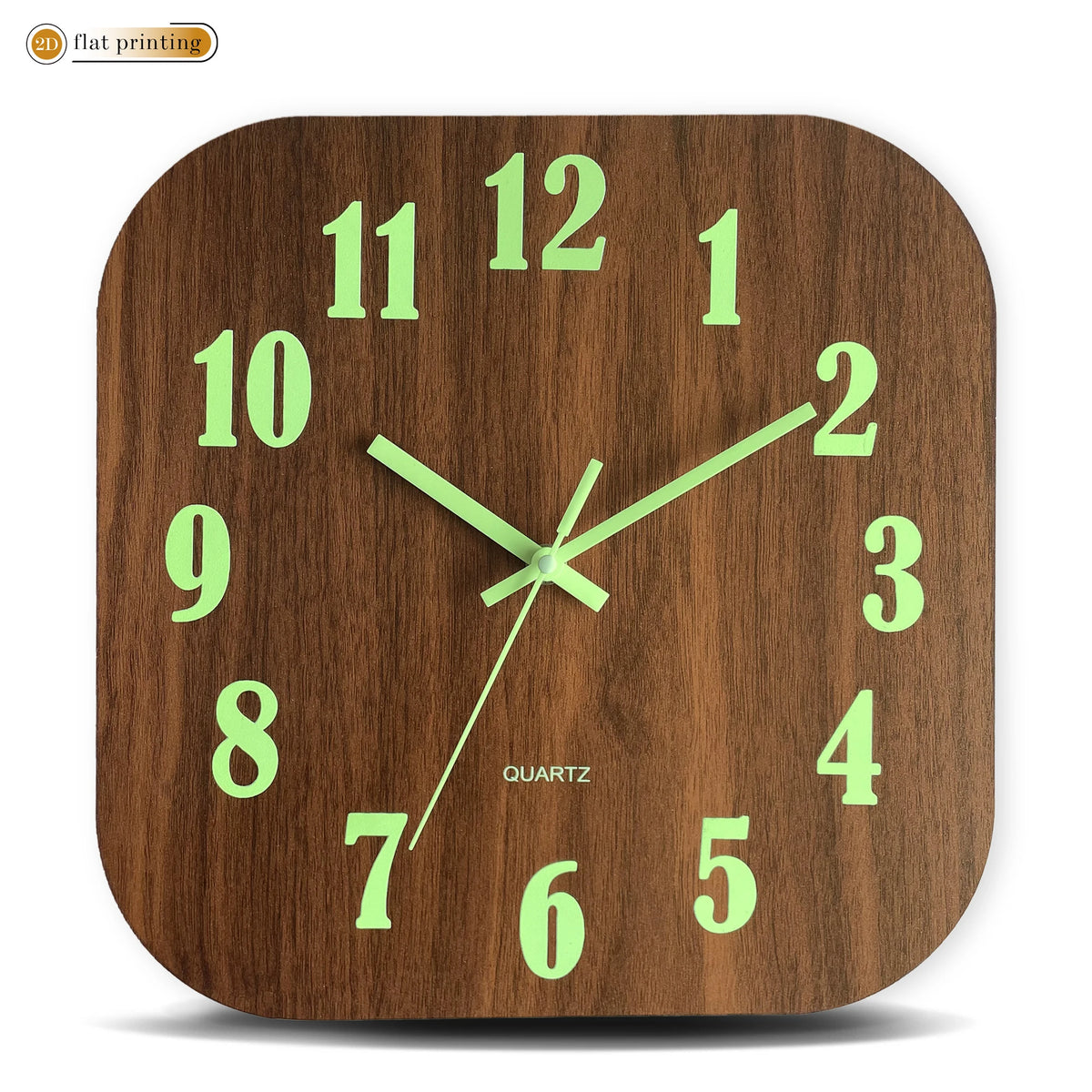 Square Glow-in-the-Dark Wall Clock with Bright Luminescent Numbers