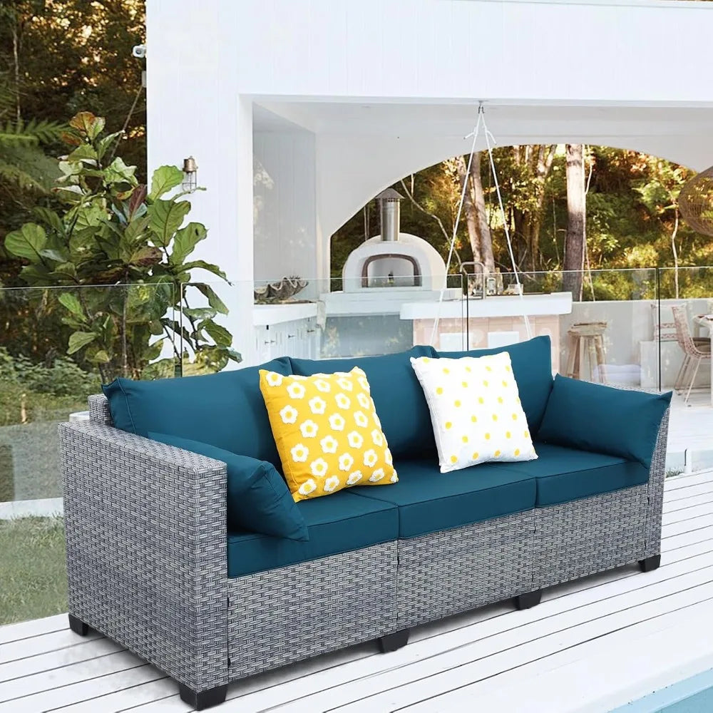 Outdoor Modern 3-Seat Patio Sofa with High Backrest