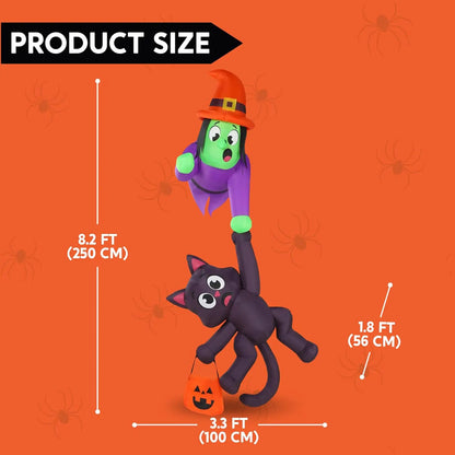 8 Foot Halloween Inflatable Witch and Black Cat Decoration