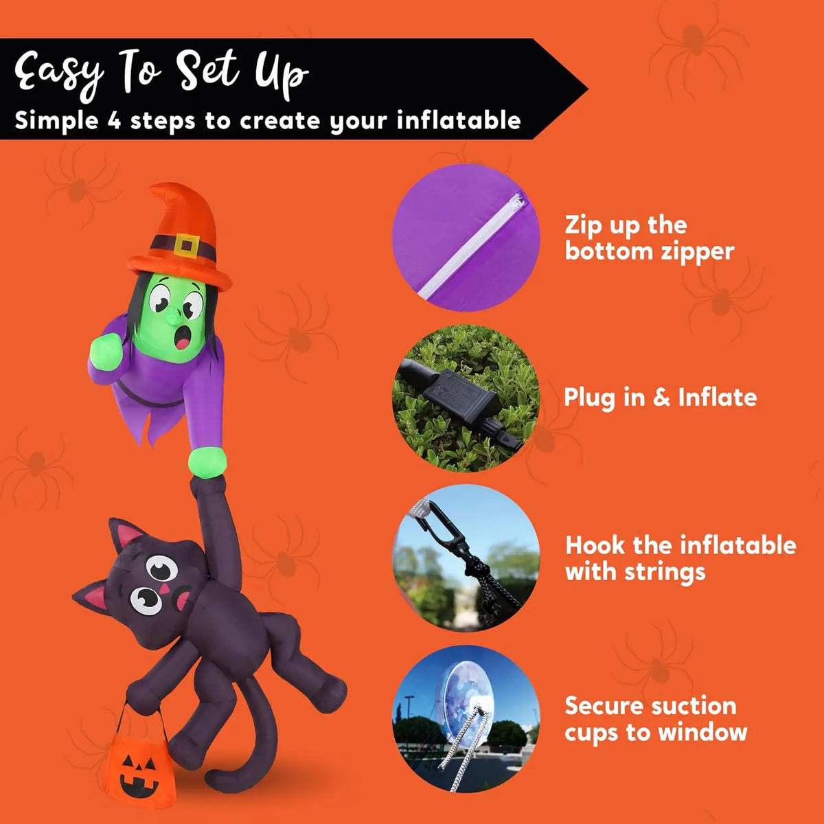 8 Foot Halloween Inflatable Witch and Black Cat Decoration