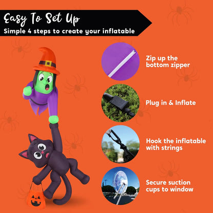 8 Foot Halloween Inflatable Witch and Black Cat Decoration