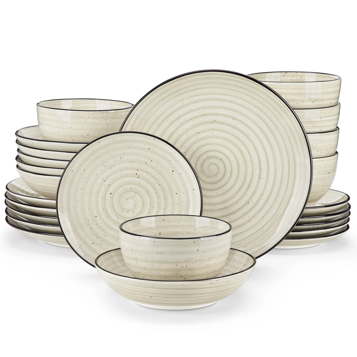 Vancasso 24 Piece Beige Hand Painted Ceramic Dinnerware Sets
