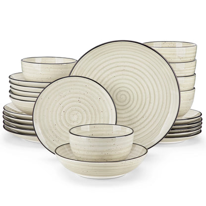 Vancasso 24 Piece Beige Hand Painted Ceramic Dinnerware Sets