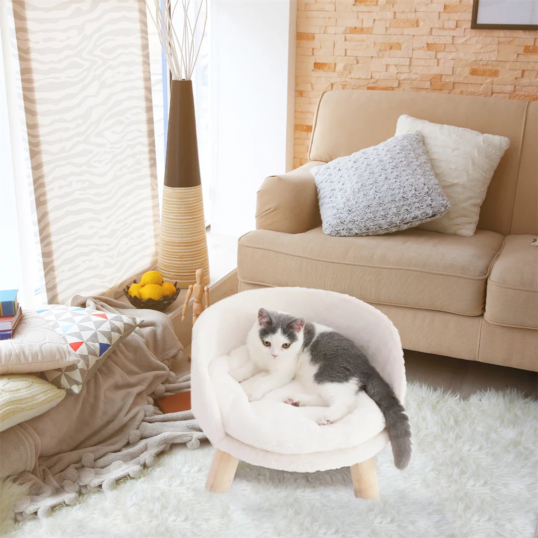 Luxury Washable Plush Pet Nesting Chair with Wood Legs